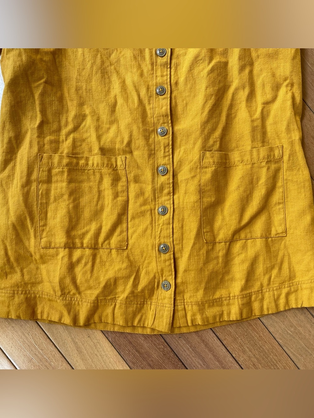 Pilcro Anthropologie Mustard Cotton Linen Button Front Utility Shirt Dress M - Picture 4 of 11